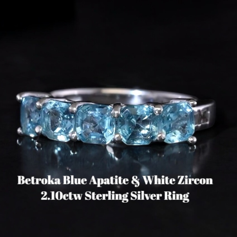 Betroka Blue Apatite & White Zircon 2.10ctw Rhodium Over Sterling Silver Ring